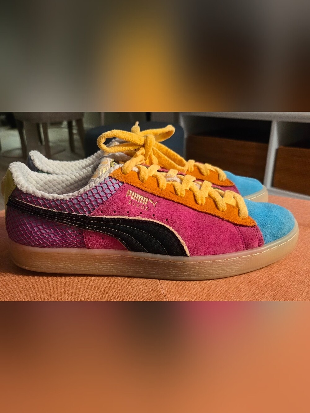 Puma Mens Suede Sneaker - Fuschia, Yellow & Teal Blue
